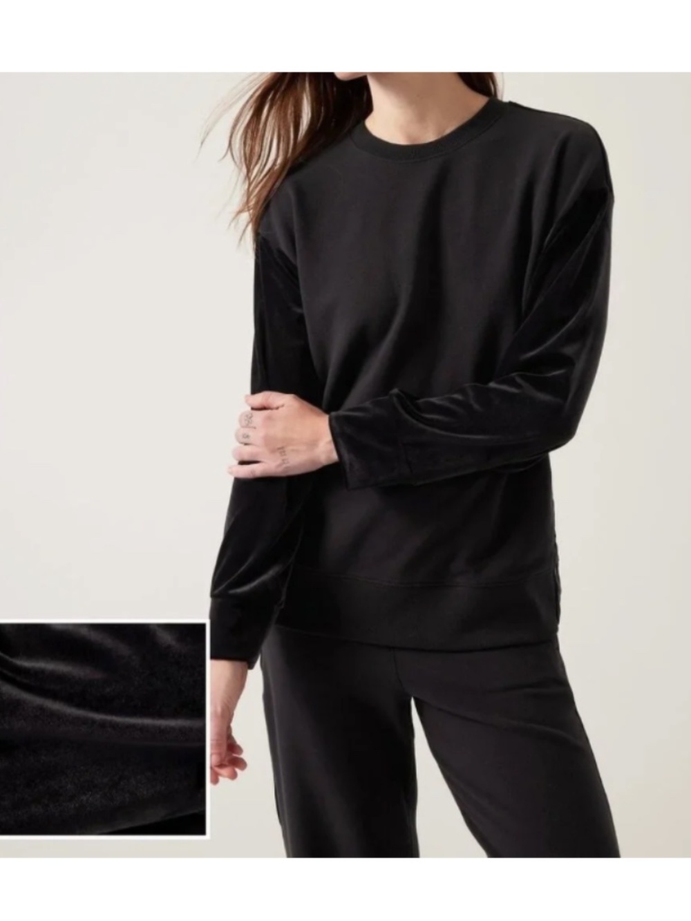 Athleta Retroplush Black Velvet Crewneck Sweatshirt